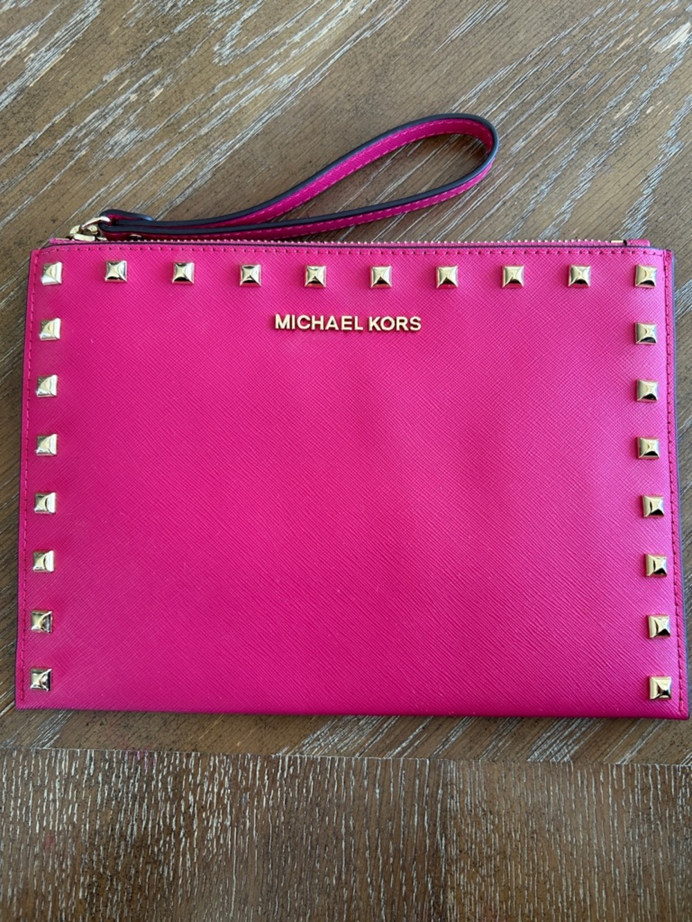 Michael Kors Hot Pink Saffiano Studded Wristlet
